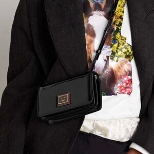 Acne Studios Mini Aggri Face Plaque Patent Crossbody Bag in Black NWOT